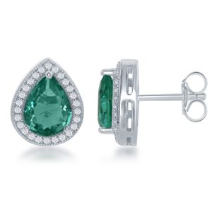 Green Pear-shaped Cuibic Zirconia with Halo Earrings Green Pear-shaped Cuibic Zirconia with Halo Earrings